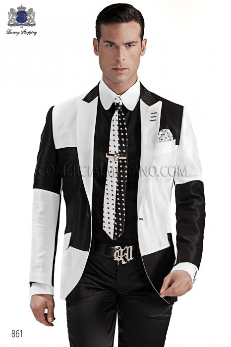 Italian white-black pique men fashion suit, ONGala.
