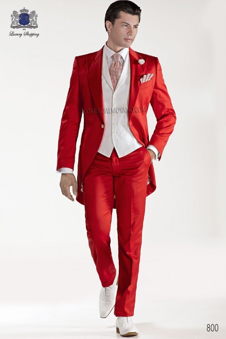 Italian bespoke red cotton satin frock coat 800 Ottavio Nuccio Gala.