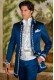 Baroque groom suit, Blue satin Baroque era Napoleon collar frock coat with silver floral embroidery 4038 Mario Moyano.