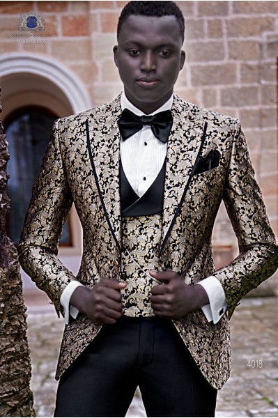 Black pure silk Party blazer in golden jacquard 4018 Mario Moyano