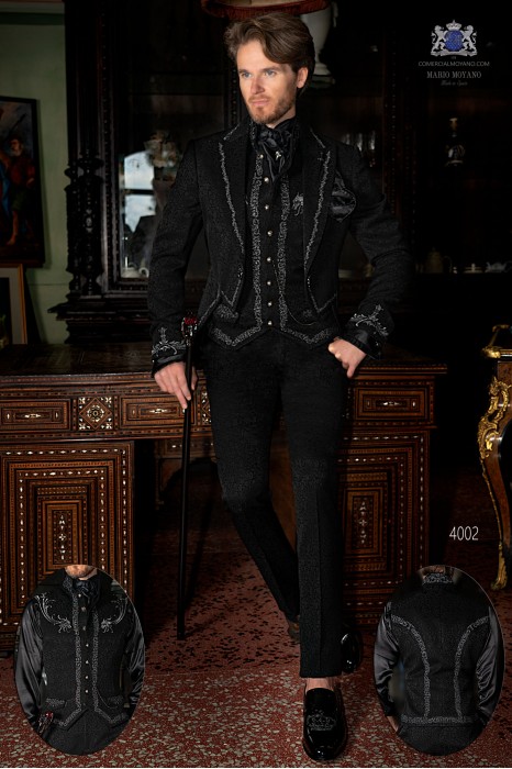 Black jacquard gothic tailcoat with dragon embroidery 4003 Mario Moyano