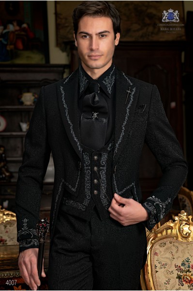 Black jacquard gothic tailcoat with silver embroidery 4007 Mario Moyano