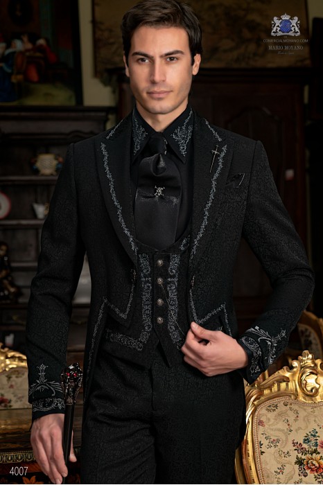 Black jacquard gothic tailcoat with silver embroidery 4007 Mario Moyano