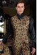 Brocade black gothic frock coat with gold floral designs 4023 