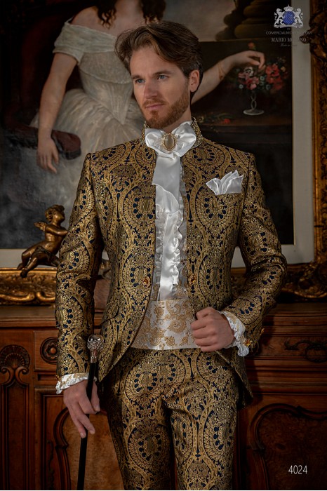Gothic blue frock coat gold brocade with decorations on the neck 4024 Mario Moyano