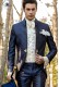 Baroque groom suit, vintage Napoleon collar frock coat in blue jacquard fabric with golden embroidery 2065