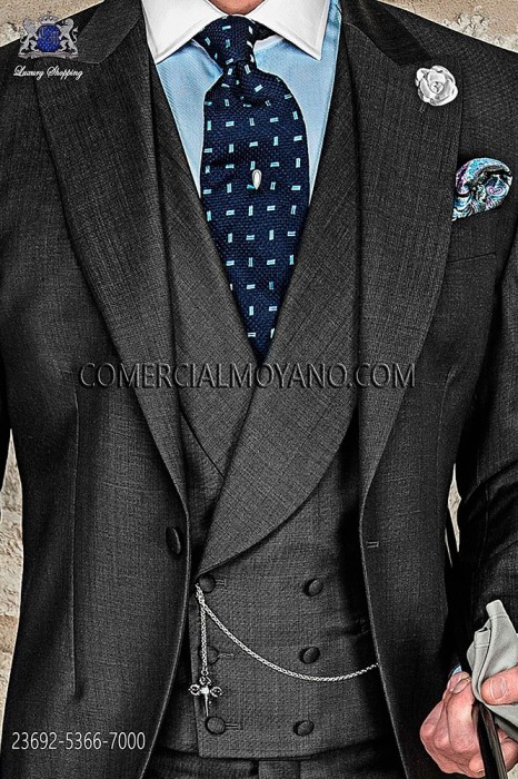 Dark gray double-breasted waistcoat in wool-polyester fabric