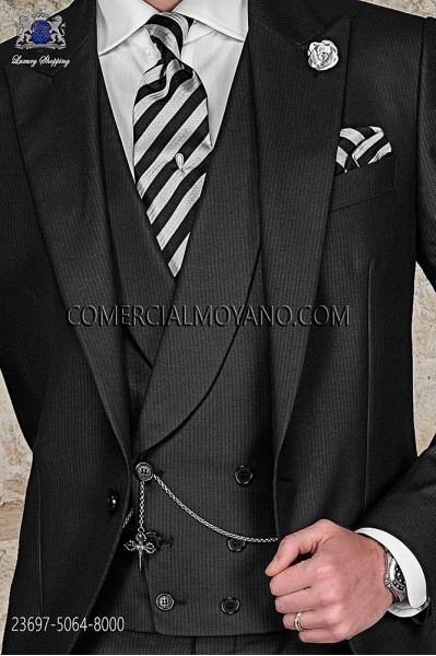 Black tonal pinstripe double-breasted waistcoat