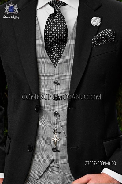 Black/white waistcoat in prince of wales wool fabric
