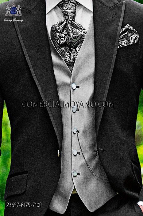 Gray groom waistcoat in micro patterned fabric