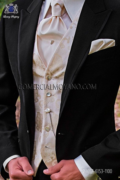 Ivory groom waistcoat in silk jacquard fabric