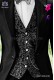 Black groom waistcoat in silk jacquard fabric