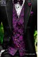 Black-purple groom asymmetric waistcoat in silk jacquard fabric