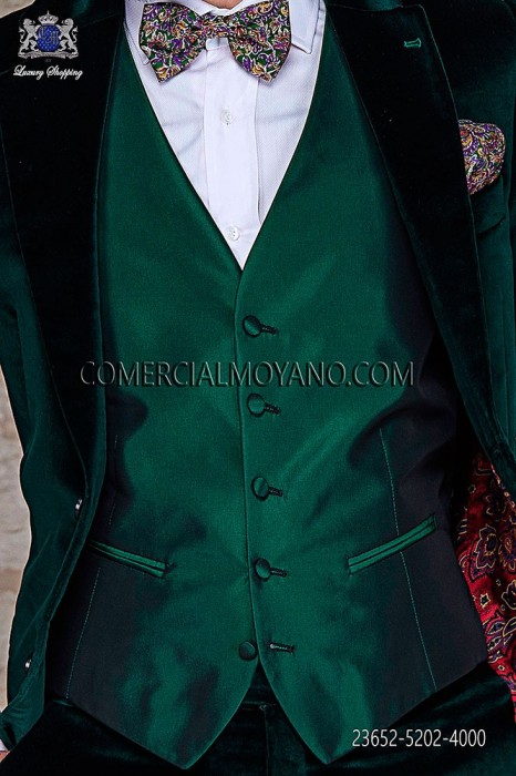 Green waistcoat in polyester-acetate fabric