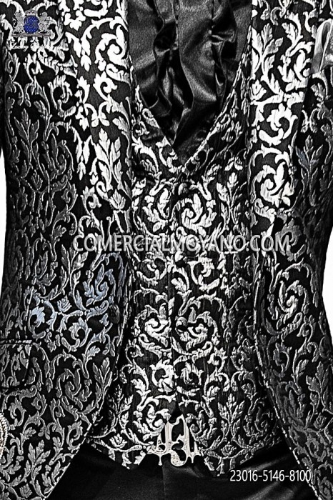 Black-silver fashion waistcoat in brocade fabric