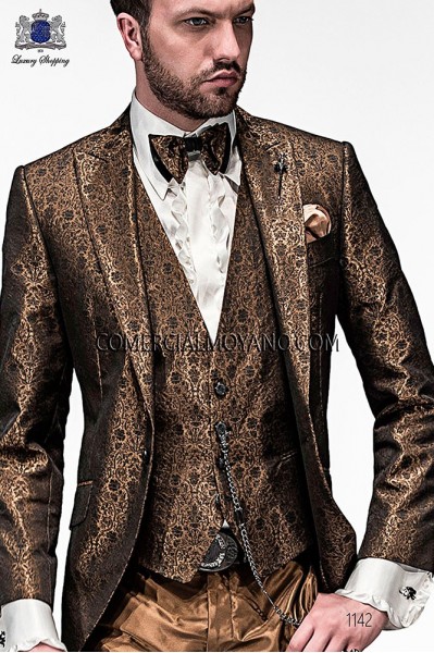 Gold fashion waistcoat in polyester jacquard fabric