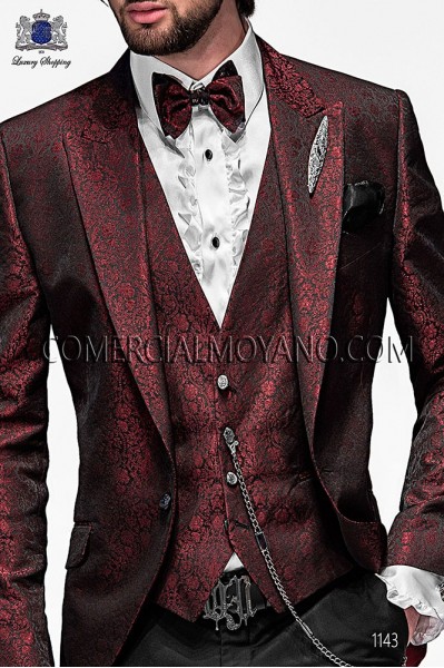 Red fashion waistcoat in polyester jacquard fabric