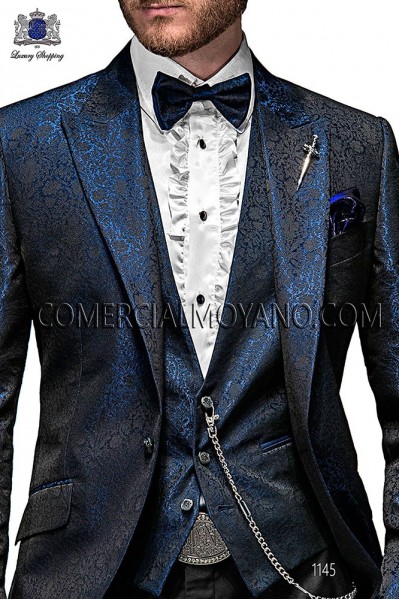 Blue fashion waistcoat in polyester jacquard fabric