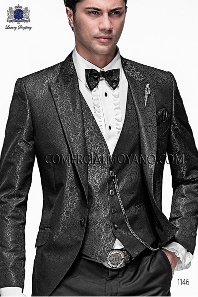Gray fashion waistcoat in polyester jacquard fabric
