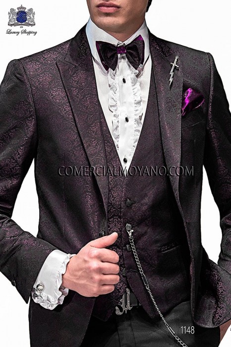 Purple fashion waistcoat in polyester jacquard fabric