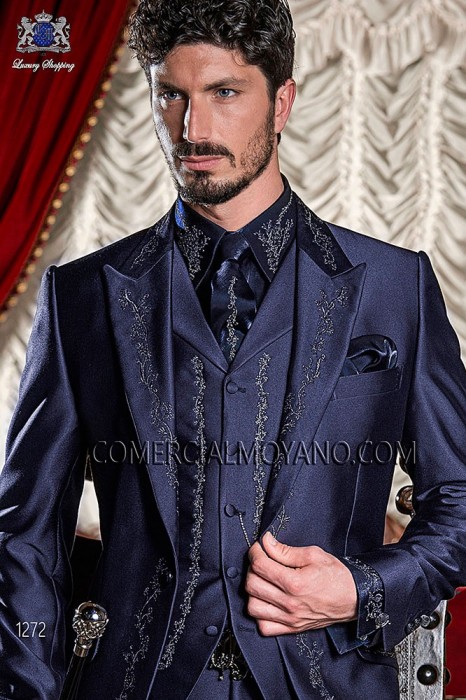 Blue period waistcoat in polyester-viscose fabric