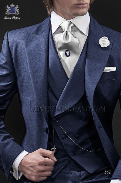 Blue double-breasted waistcoat in wool fabric