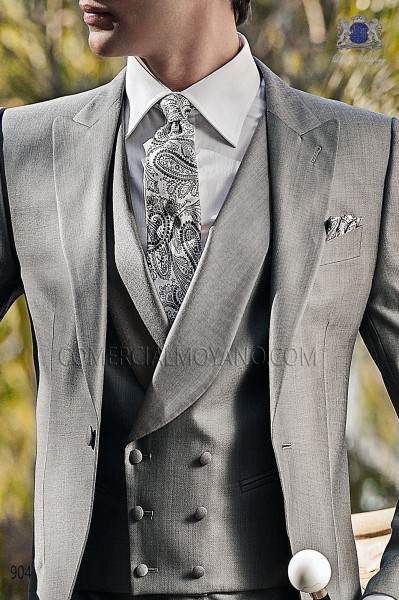 Light gray double-breasted waistcoat in wool-silk fabric
