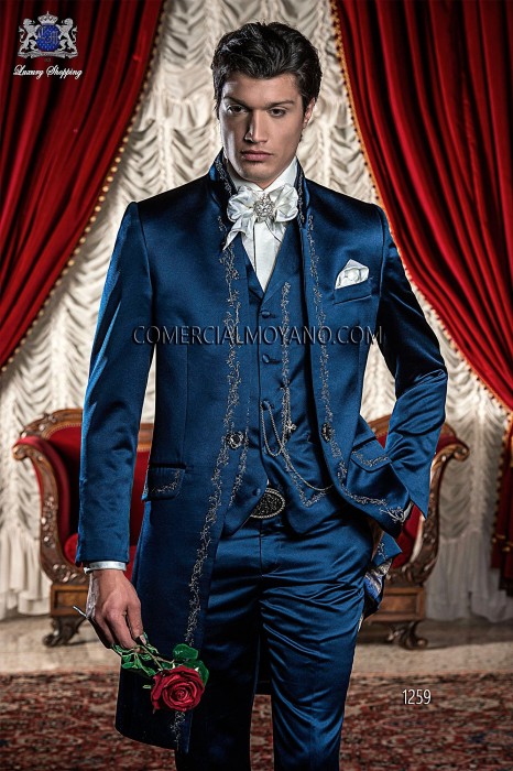 Baroque Italian blue wedding suit