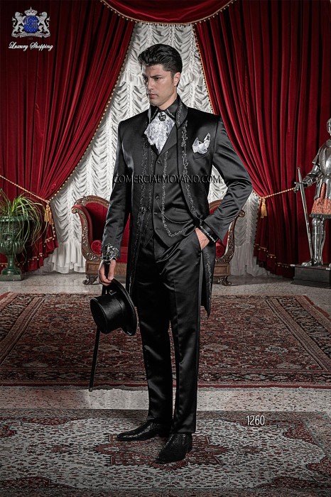 Baroque Italian black wedding suit