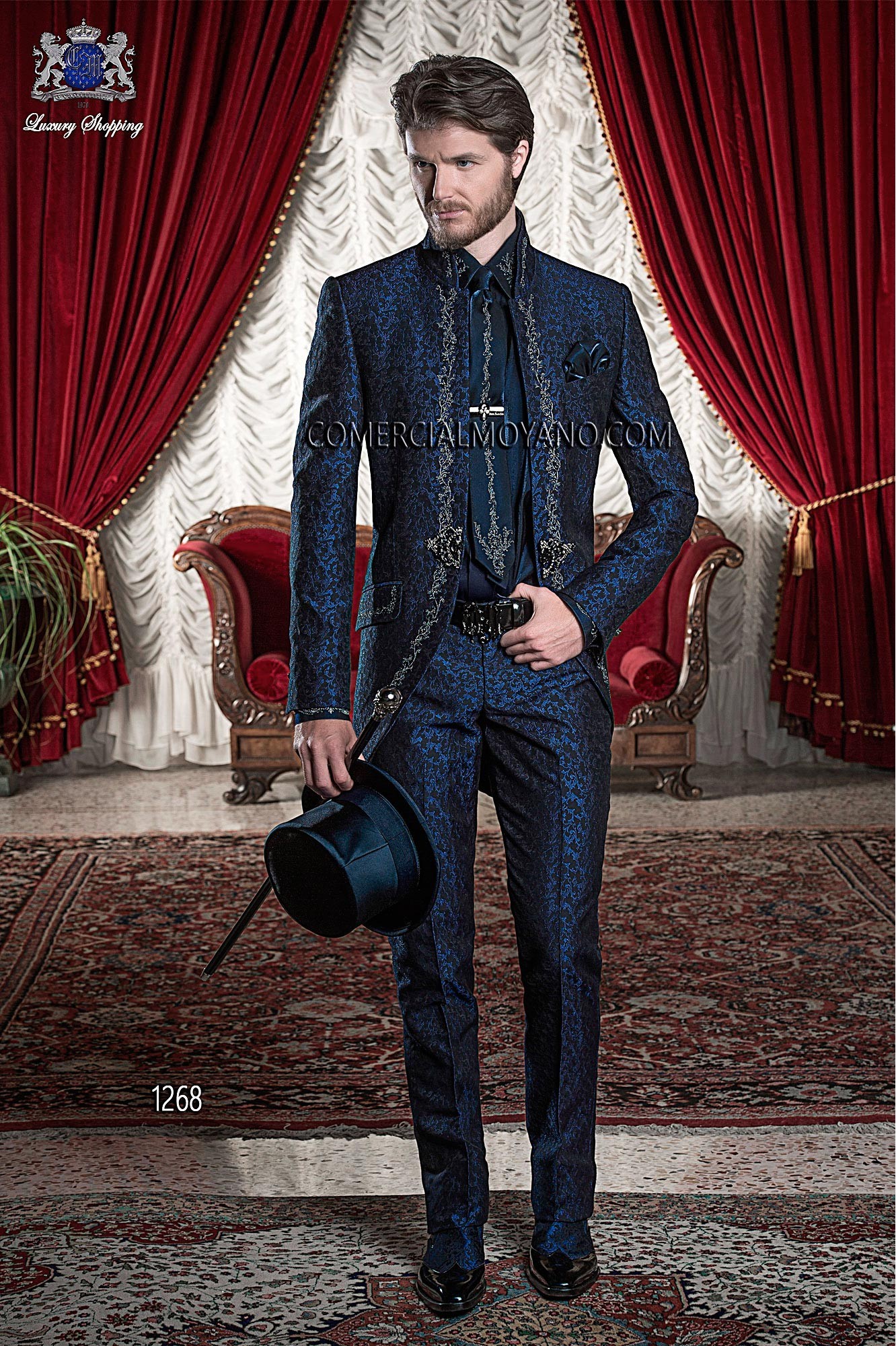 Traje de novio barroco azul modelo: 1268 Mario Moyano colección Barroco