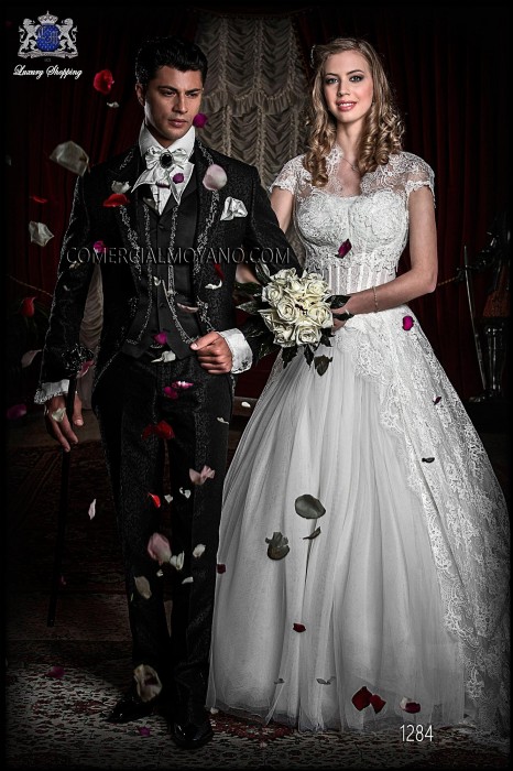 Italian black-silver wedding suit