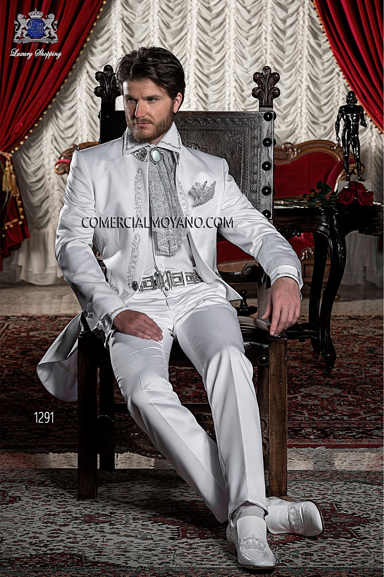 Traje de novio barroco blanco modelo: 1291 Mario Moyano colección Barroco
