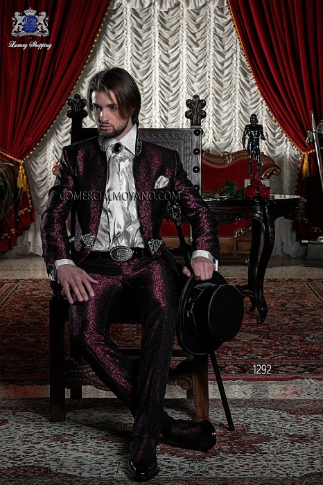 Baroque Italian burgundy groom suit