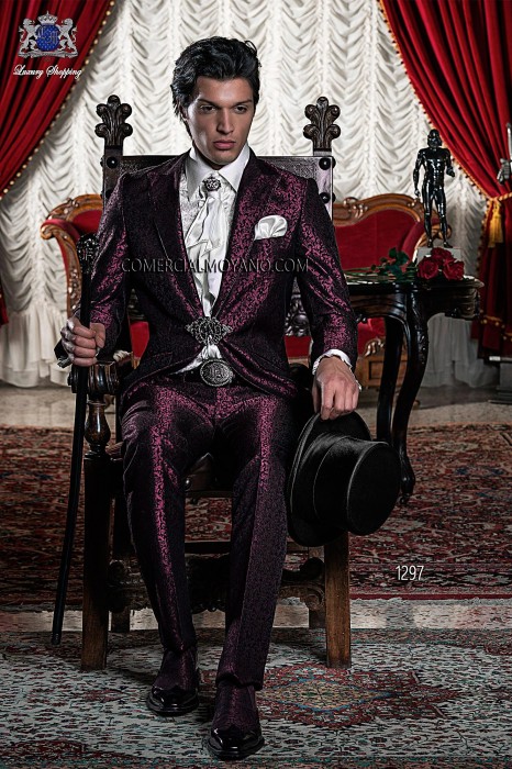 Baroque Italian burgundy/black groom suit