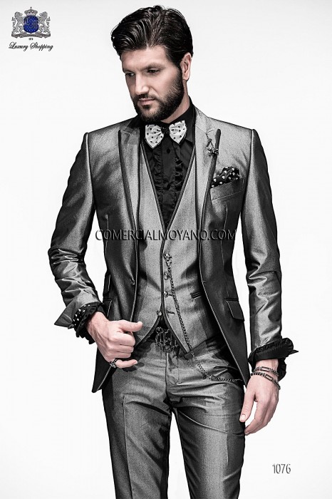 Italian gray high fashion vested suit