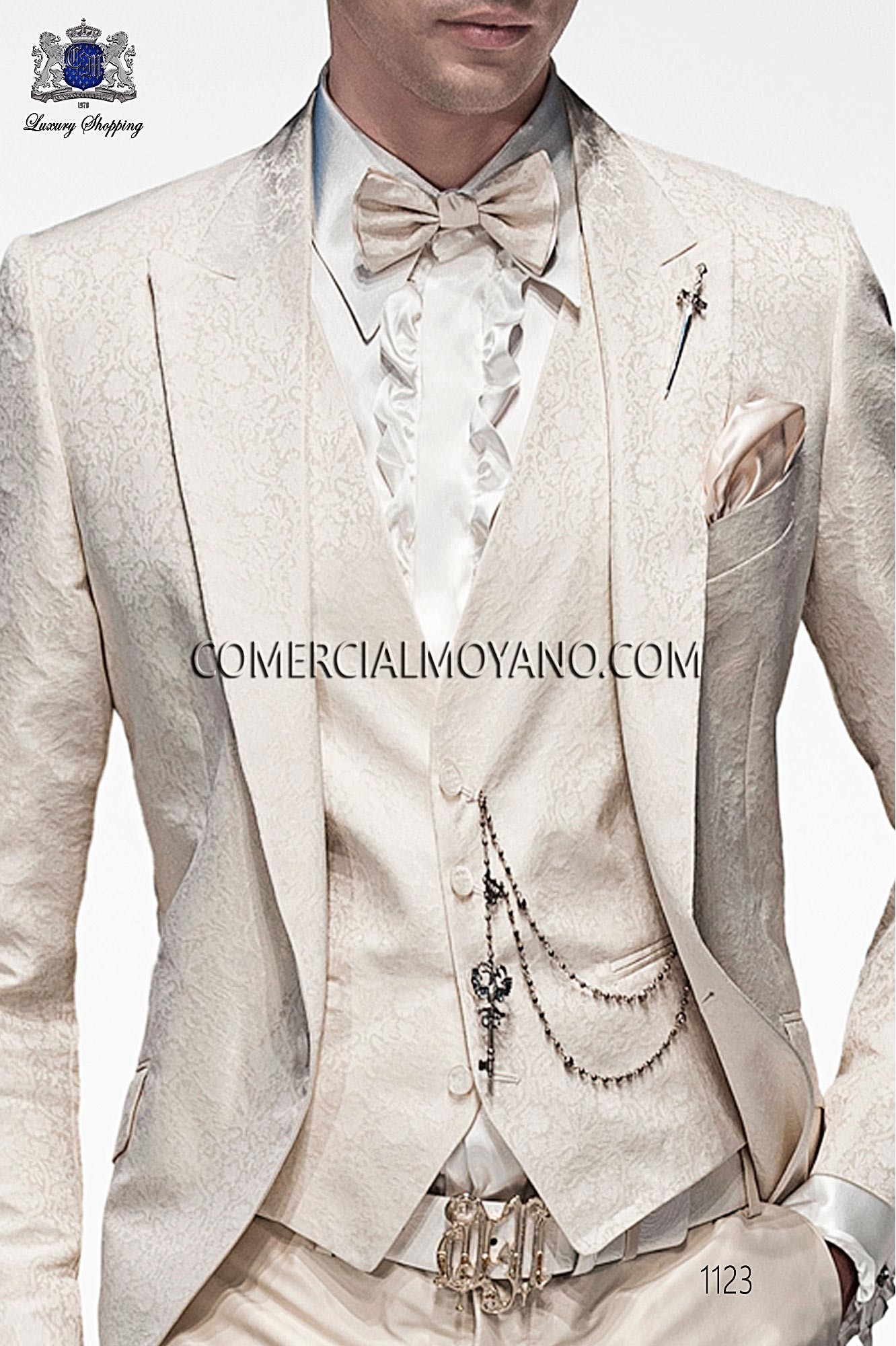 Italian emotion ecru men wedding suit, model: 1123 Mario Moyano Emotion Collection