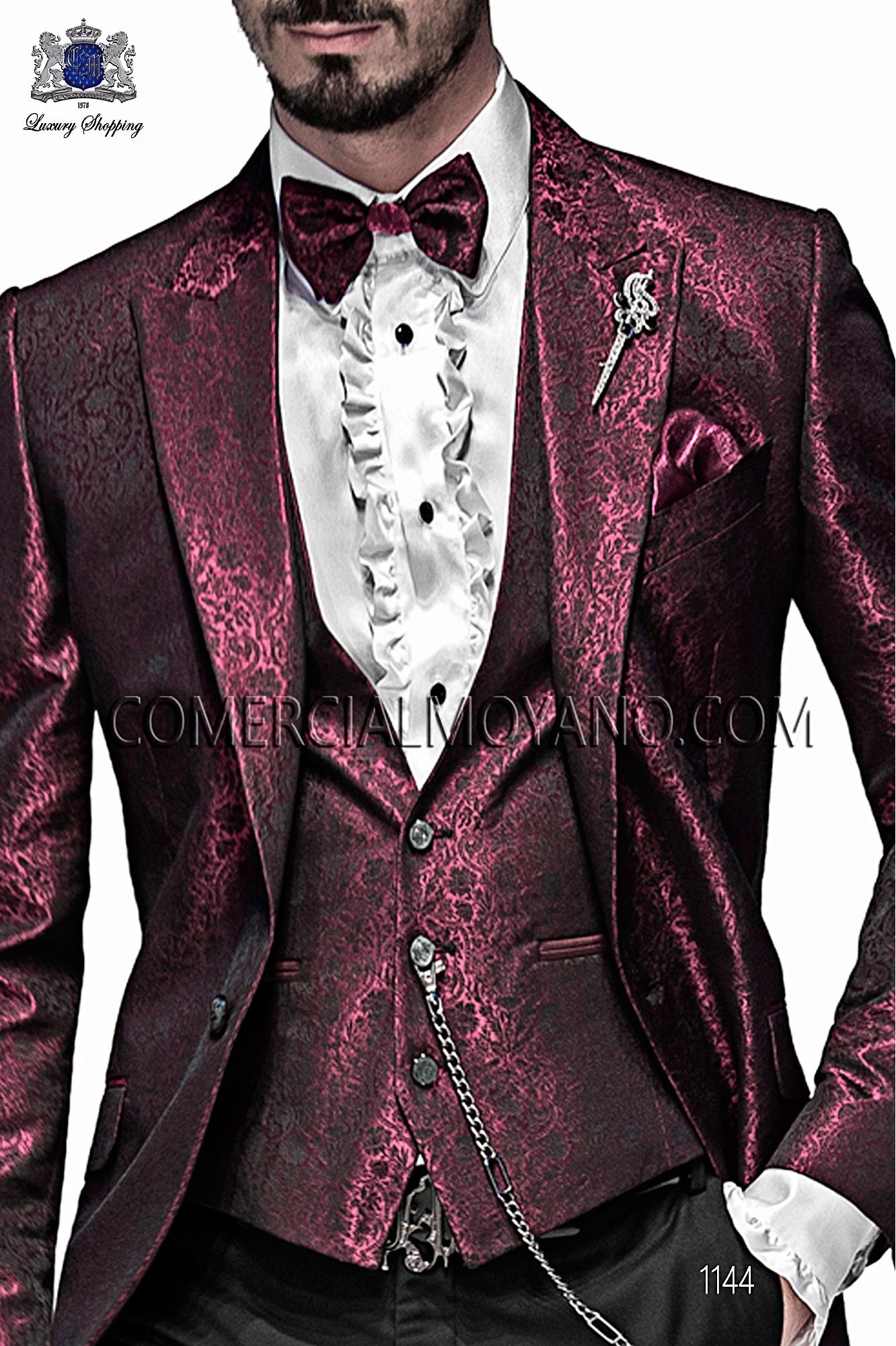 Italian emotion black and bordeaux men wedding suit, model: 1144 Mario Moyano Emotion Collection