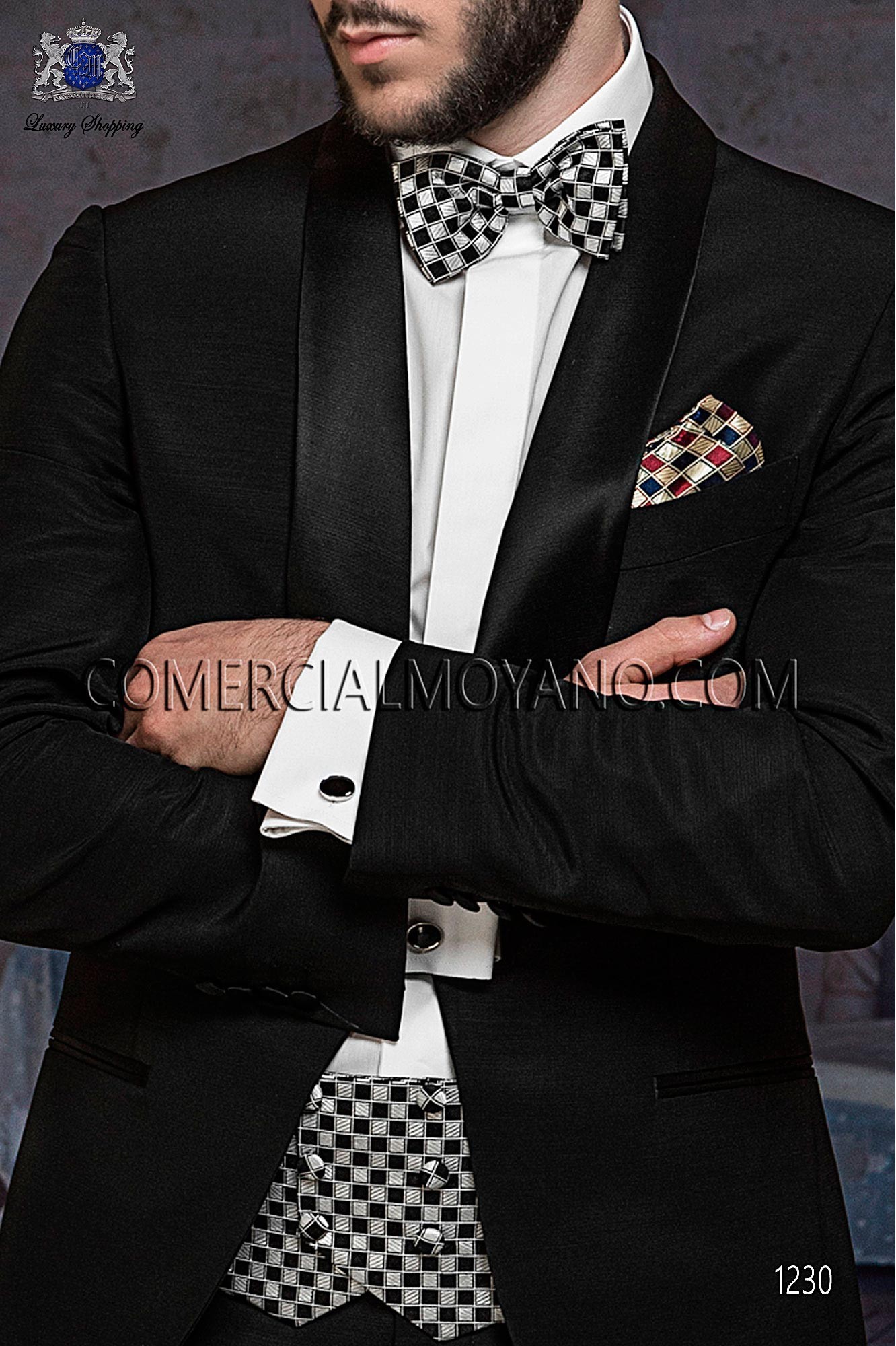 Italian blacktie Black men wedding suit, model: 1230 Mario Moyano Black Tie Collection