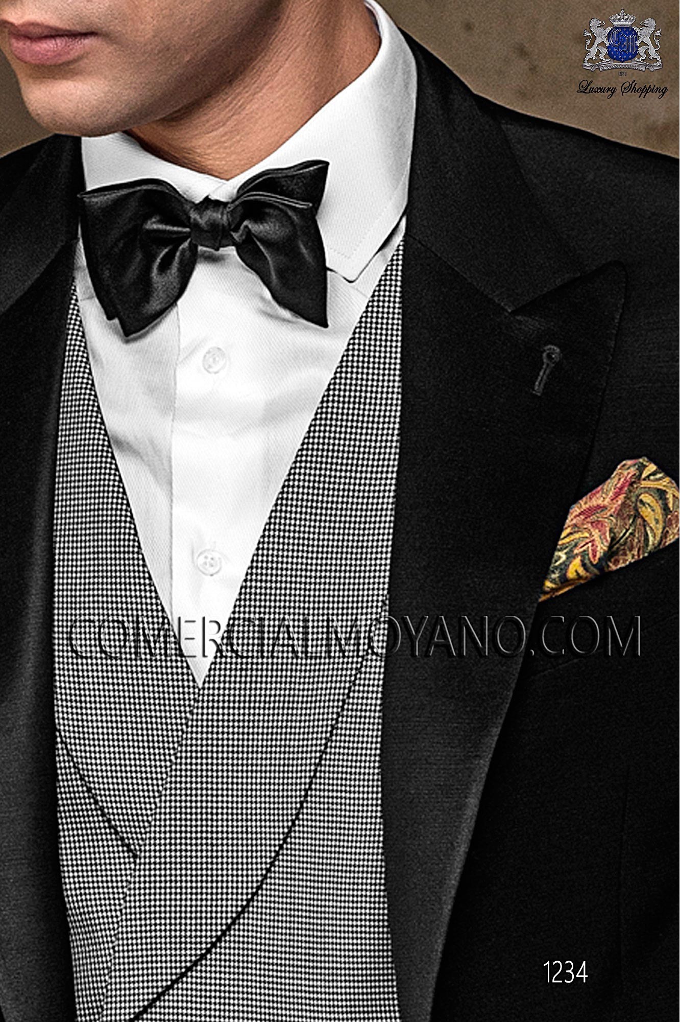 Italian blacktie black men wedding suit, model: 1234 Mario Moyano Black Tie Collection