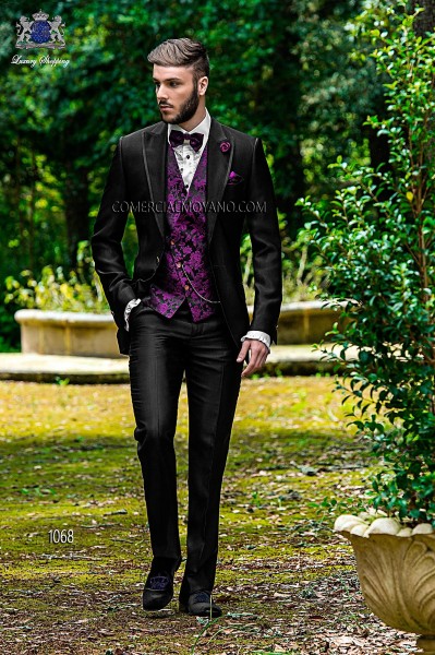 Italian fashion black men wedding suit style 1068 Mario Moyano