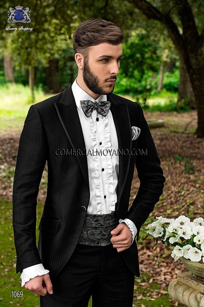 Italian fashion black men wedding suit style 1069 Mario Moyano
