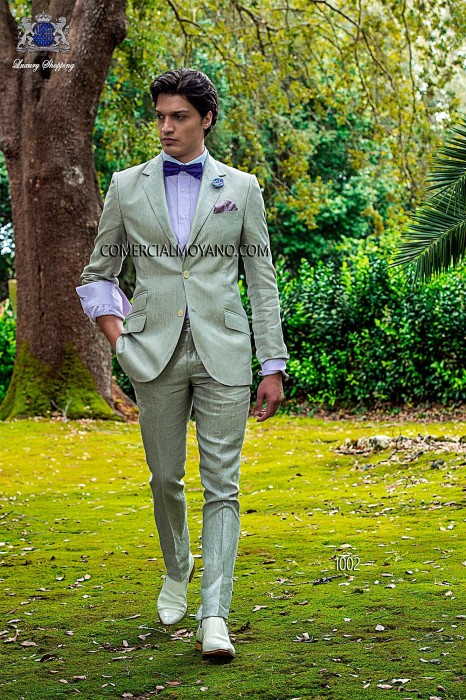 Gray linen italian bespoke fashion suit