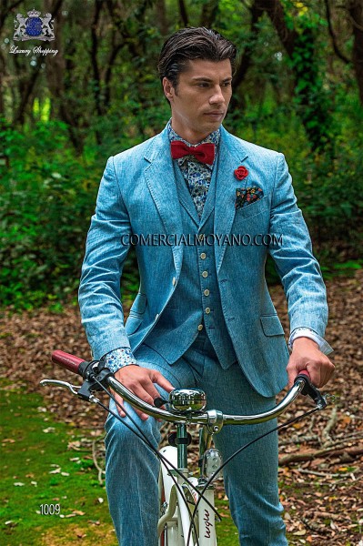 Hipster blue men wedding suit style 1009 Mario Moyano