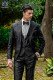Black silk shantung fashion men three-piece suit