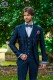 Blue silk shantung italian fashion three-piece suit
