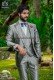 Pearl gray silk shantung italian men three-piece suit