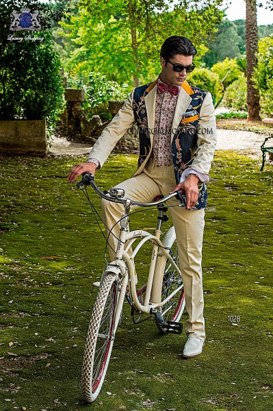 Hipster patchwork white men wedding suit style 1028 Mario Moyano