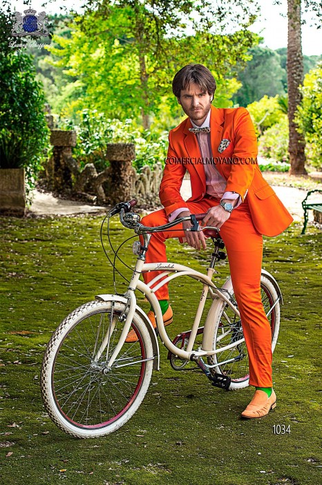 Orange cotton satin fashion men suit