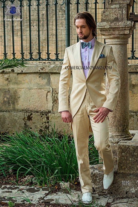 Beige cotton satin groom fashion frock coat