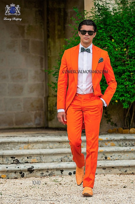 Orange cotton satin groom fashion frock coat